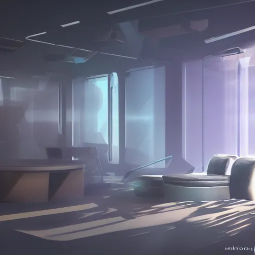 Image similar to futuristic room, crisp, artstation, luxury, beautiful, dim painterly lighting volumetric, 3 d concept art