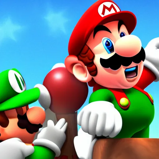 Prompt: Mario killing Luigi. Highly detailed. Digital art. 4K.