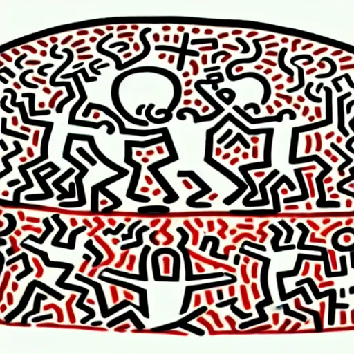 Prompt: a picture drawn by keith haring of people fighting