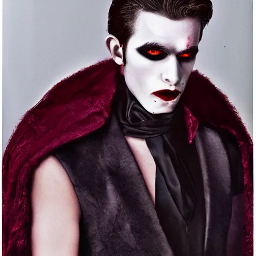 Image similar to head and shoulders vogue fashion photo portrait of a male vampire, d & d, fantasy