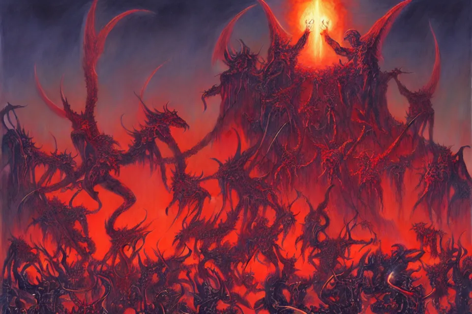 Image similar to satans fall from paradise into hell by james ryman, wayne barlowe.