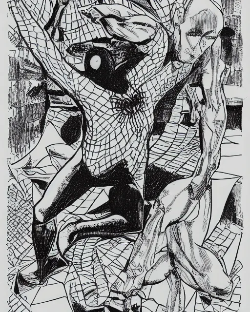 Image similar to sketch of a gold and black spider - man by steve ditko