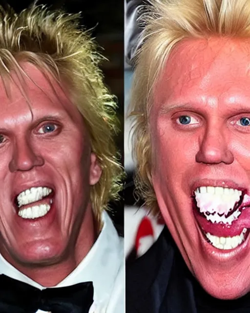 Image similar to gary busey merged with a strawberry
