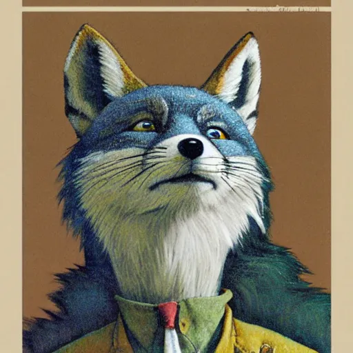 Image similar to upper body portrait of fox mccloud by norman rockwell, furry, anthropomorphic, fox mccloud star fox, norman rockwell