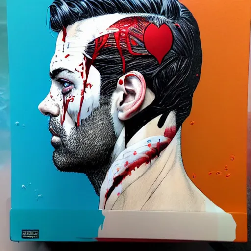 Image similar to a portrait of a man with side profile blood in ocean intricate details by MARVEL comics and Sandra Chevrier