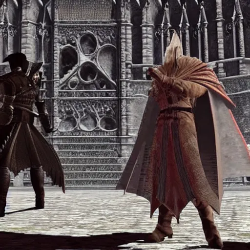 Prompt: confused Alucard wandering in Anor Londo