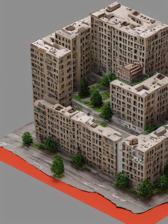 Image similar to a soviet apartment building , beautiful miniature, diorama , isometric, 3d render, simple