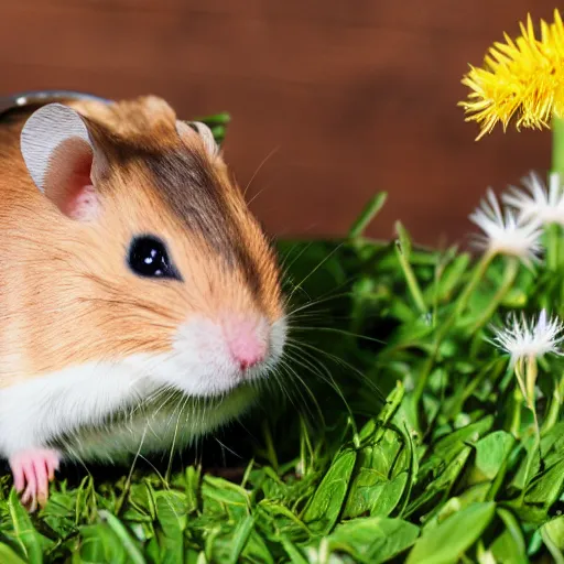 Image similar to steampunk hamster drinking tea sitting on a dandelion looking dapper in the sun