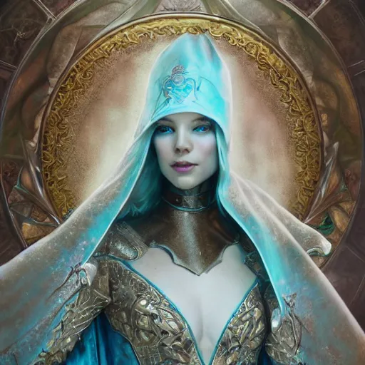 Image similar to an epic concept art of a handsome snow elf in a turquoise cape and silver armour, bow and arrow, albino skin, winter vibes, elegant, very coherent symmetrical artwork, by tomasz alen kopera and alphonse mucha and charlie bowater, photorealistic, sharp focus, octane render, rtx, hdr, unreal 5, trending on artstation