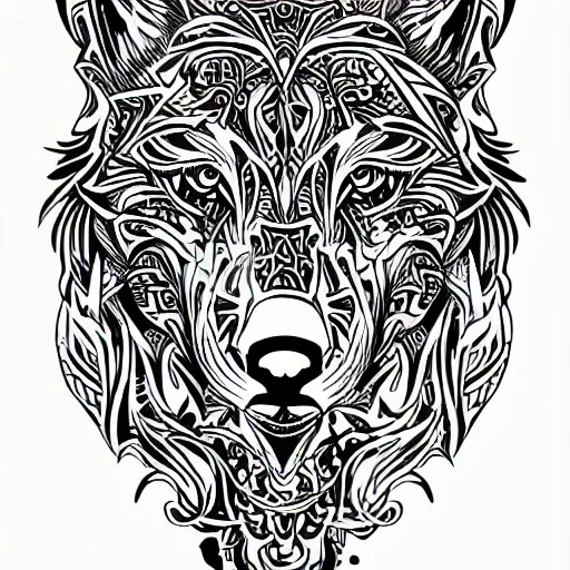 Image similar to tattoo stencil. pencil line drawing, black and white vector, wolf