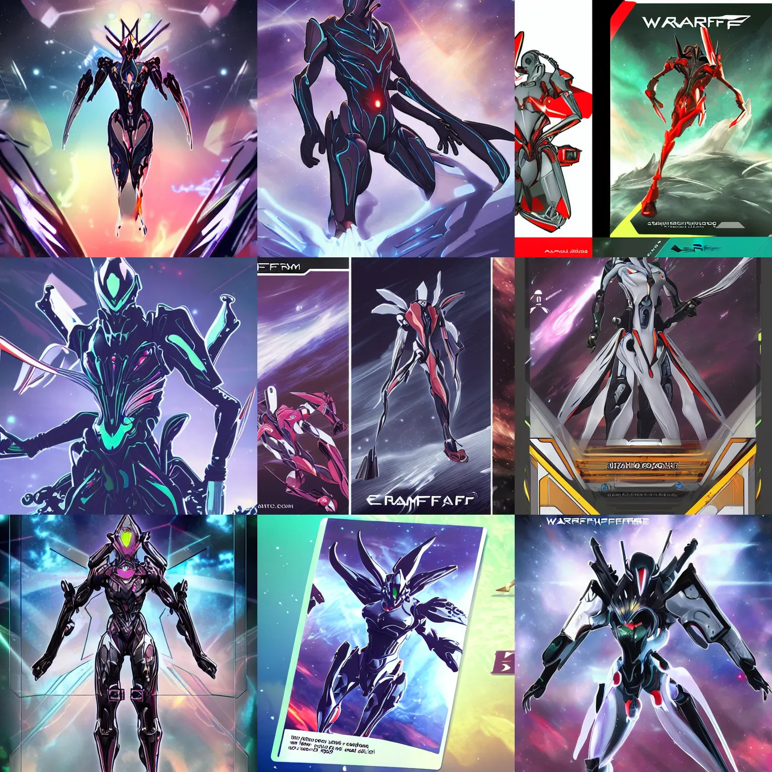 Prompt: warframe with trading card design, evangelion, art station, full card design - h 7 0 4