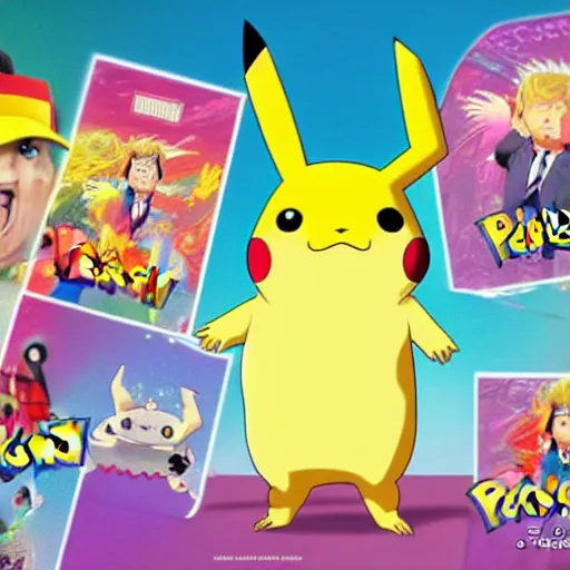 Prompt: donald trump as a pokemon, pikachu, studio ghibli, pixar render, by lisa frank