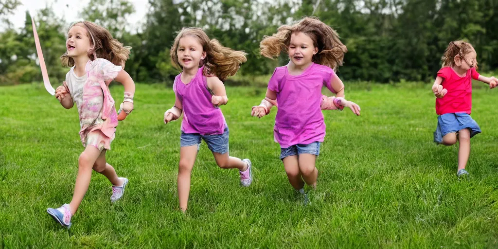 Image similar to children running with large scissors, named scissor tag