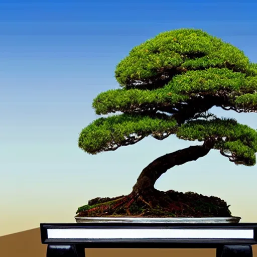 Image similar to a city on top of a bonsai tree, realistic