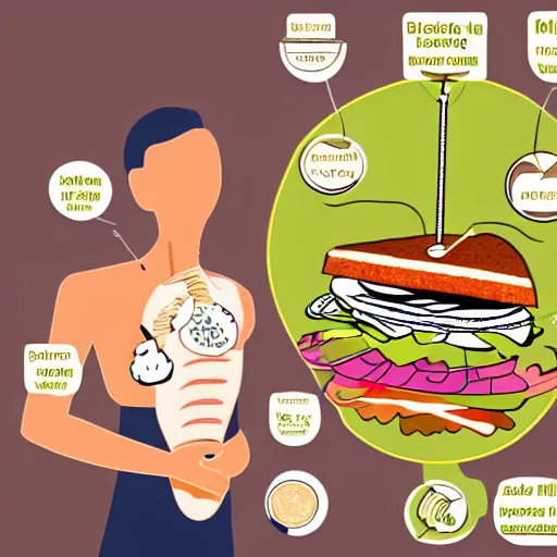 Image similar to medical diagram about a human eating a sandwich