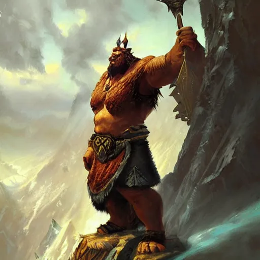 Prompt: the hero mountain king from the game warcraft, oil painting, by greg rutkowski