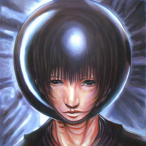 Image similar to realistic painting of the black sphere from gantz