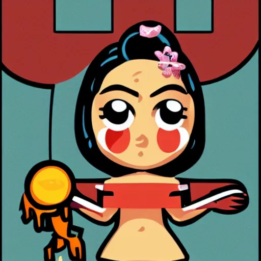 Image similar to illustration of a female character in the style of Pogo, mexican illustrator