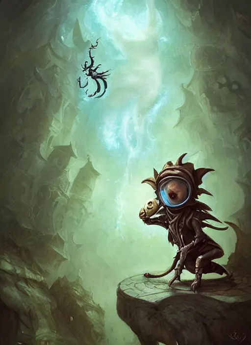 Image similar to cute little anthropomorphic pelicspider foreteller wearing dragonhell (goggles), tiny, small, miniature animal, baby animal, short, pale blue armor, cute and adorable, pretty, beautiful, DnD character art portrait, matte fantasy painting, DeviantArt Artstation, by Jason Felix by Steve Argyle by Tyler Jacobson by Peter Mohrbacher, cinematic lighting