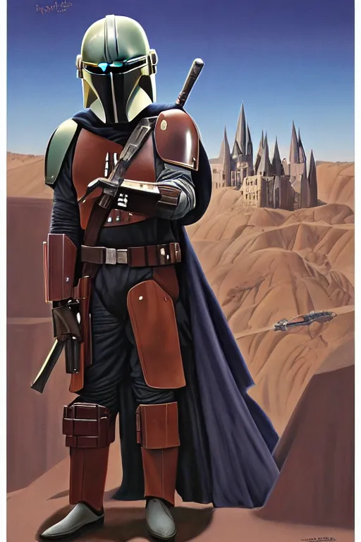 Prompt: A poster for The Mandalorian and Harry Potter, designed and painted by ralph mcquarrie