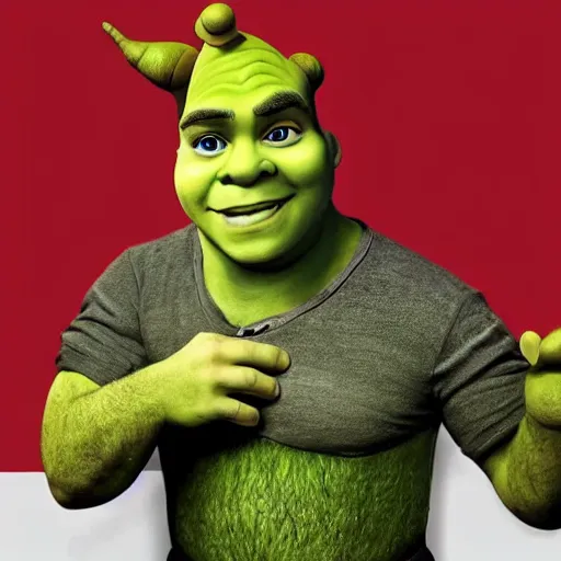 Image similar to justin trudeau cosplaying as shrek, 7 2 0 p, realistic, controversial photo