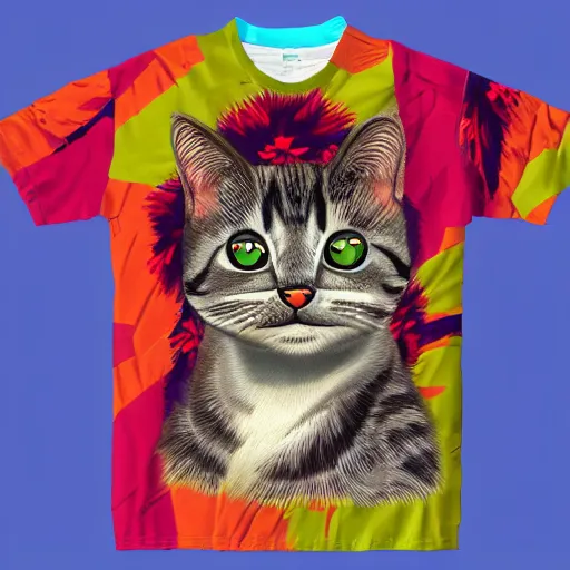 Prompt: a cat wearing a hawaii shirt, digital art, trending on artstation