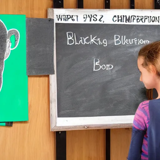 Image similar to a chimpanzee scientist teaching evolution blackboard