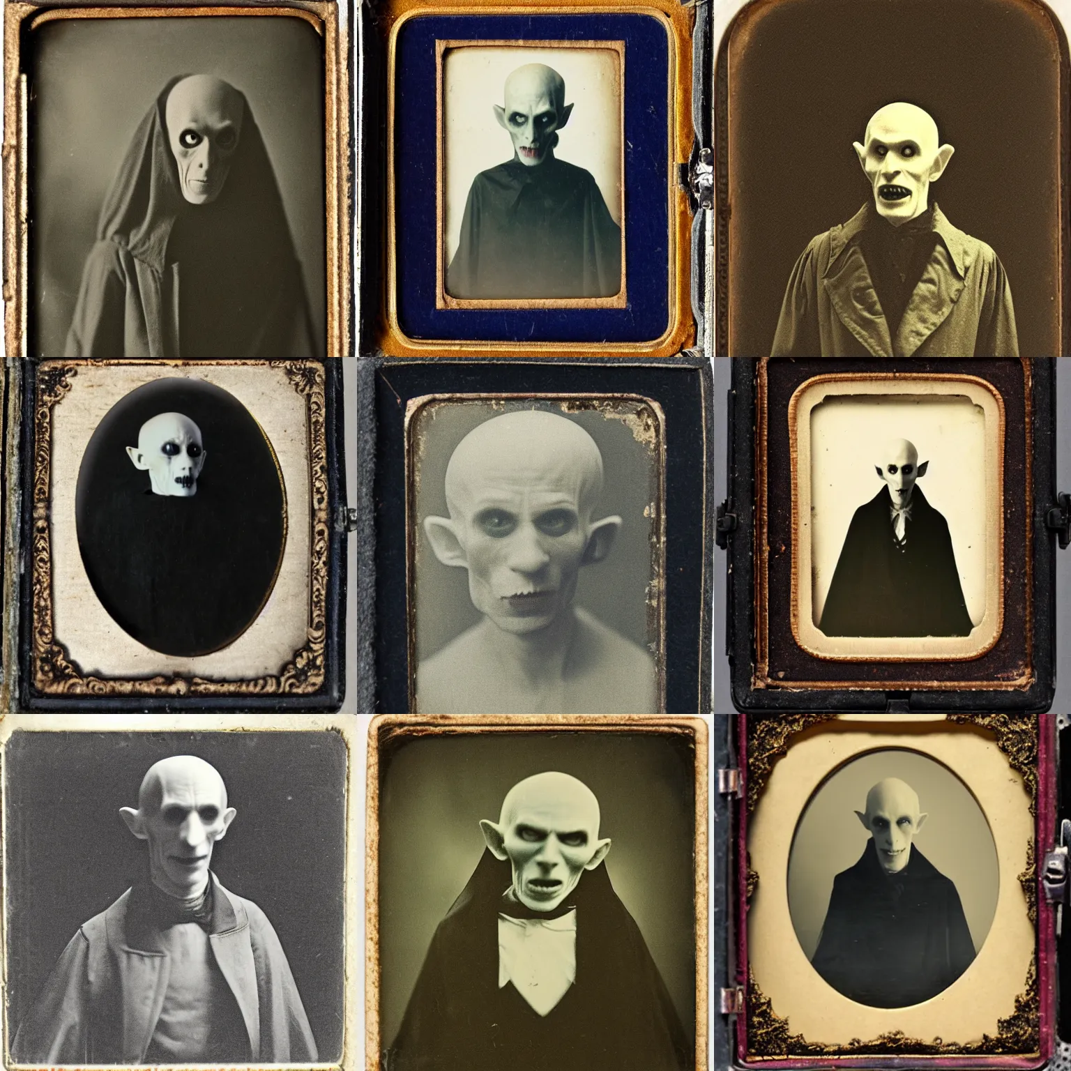 Prompt: vintage daguerreotype of nosferatu