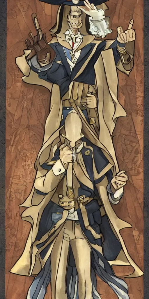 Image similar to the judge from Ace Attorney with a beam scale in one hand. Tarot card Justice, impressive art, detailed, singe subject