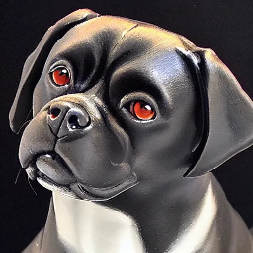 Prompt: photo of black pugalier dog sculpture, by caravaggio, immense detail