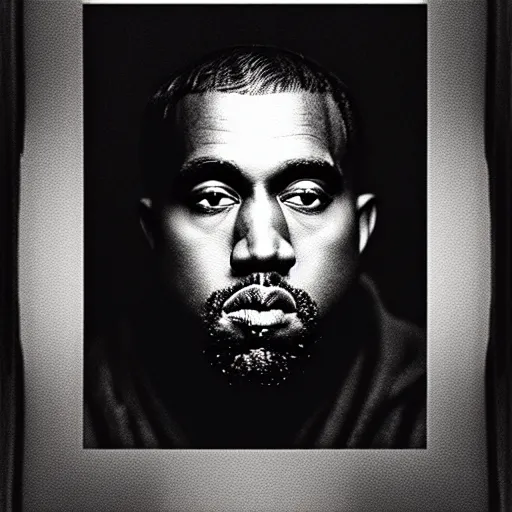 Prompt: a chiaroscuro lighting portrait of kanye west dressed as jesus, black background, portrait by julia margaret cameron, shallow depth of field, 8 0 mm, f 1. 8