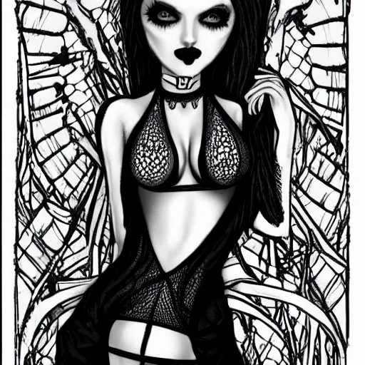 Image similar to insanely attractive and very well developed goth girl. highly detailed drawing.