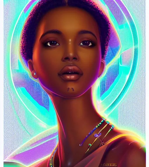 Image similar to symmetry!! ethiopian princess of technology, solid cube of light, hard edges, product render retro - futuristic poster scifi, lasers and neon circuits, brown skin man ethiopian princess, intricate, elegant, highly detailed, digital painting, artstation, concept art, smooth, sharp focus, illustration, dreamlike, art by artgerm