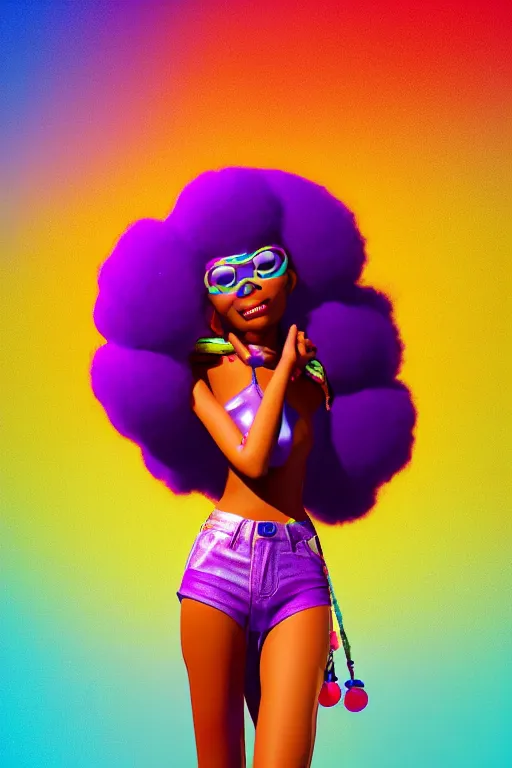 Prompt: a centered render of a groovy super cool afro disco girl from the seventies, by dreamworks, by pixar, by viktoria gavrilenko, by leticia gillett, perfect face, artstation, 3 d, 8 k