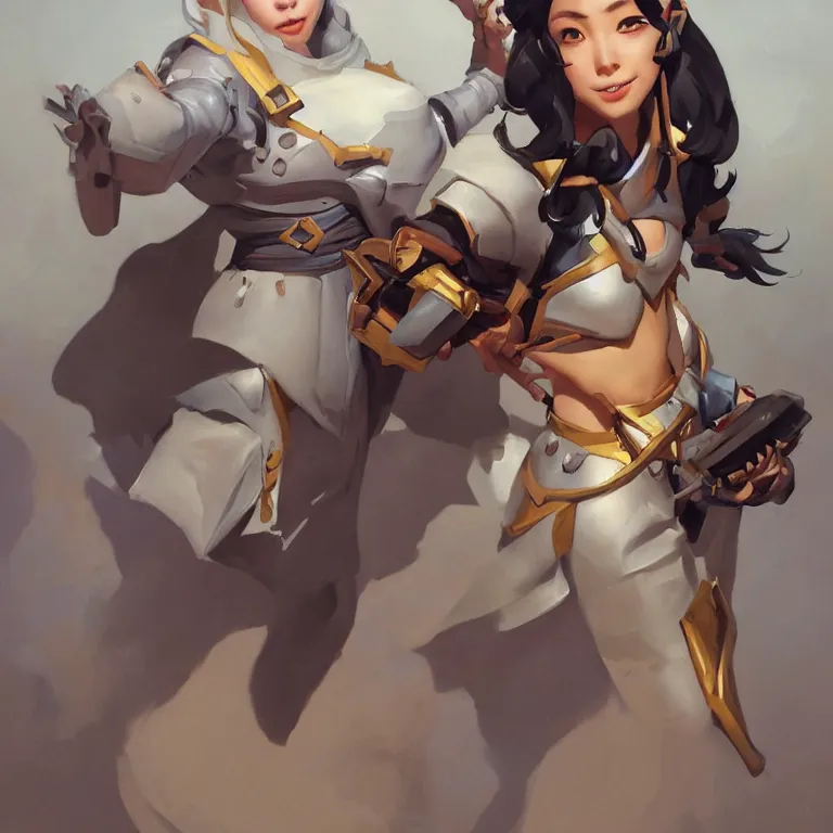 Prompt: greg manchess portrait of partially armored girl sorcerer as overwatch character, matte painting, bold shapes, hard edges, by huang guangjian, gil elvgren, sachin teng. in a beautiful landscape full of emotions, cgsociety masterpiece, artstation trending, by rossdraws, ghibli, kimi no na wa, greg rutkowski, simon stalberg, greg manchess