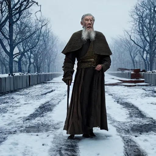 Image similar to Ian McKellen as Ivan the Terrible in 'The Tsar' (2019), movie still frame