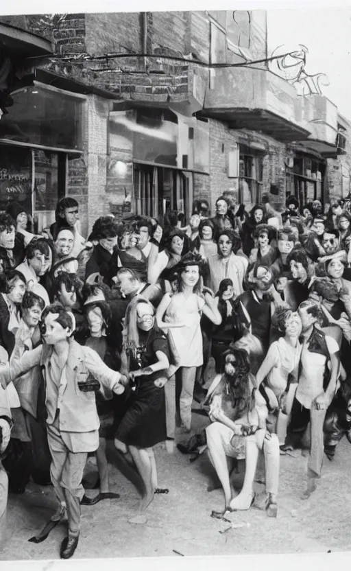 Prompt: patients partying outside the dance club during a war, highly detailed, teenage movie