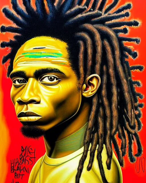 Image similar to A extremely ultra highly detailed majestic hi-res beautiful immaculate head and shoulders award winning painting stunning masterpiece of the face of a strong black african man with dreadlocks by Jean-Michel Basquiat, 8k, high textures, ultra hyper sharp, insanely detailed and intricate, super detailed, 8k HDR ultra high quality