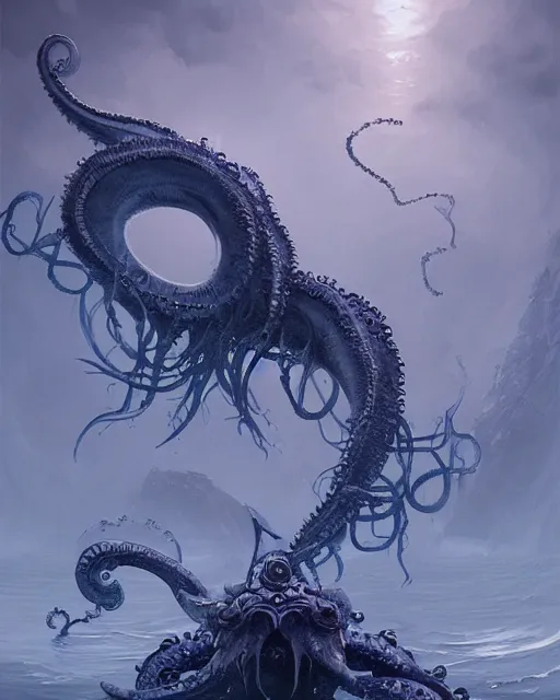 Image similar to An invisible Kraken, blue sea, fantasy art, monster art, in the style of greg rutkowski, illustration, epic, fantasy, intricate, hyper detailed, artstation, concept art, smooth, sharp focus, ray tracing