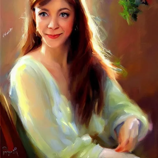Image similar to lily aldrin, painting by vladimir volegov