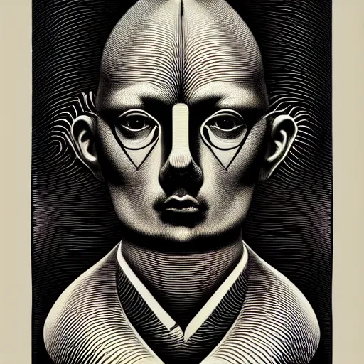 Image similar to grain effect conceptual figurative post - morden monumental portrait made by escher and giger, highly conceptual figurative art, intricate detailed illustration, illustration sharp geometrical detail, vector sharp graphic, controversial poster art, polish poster art