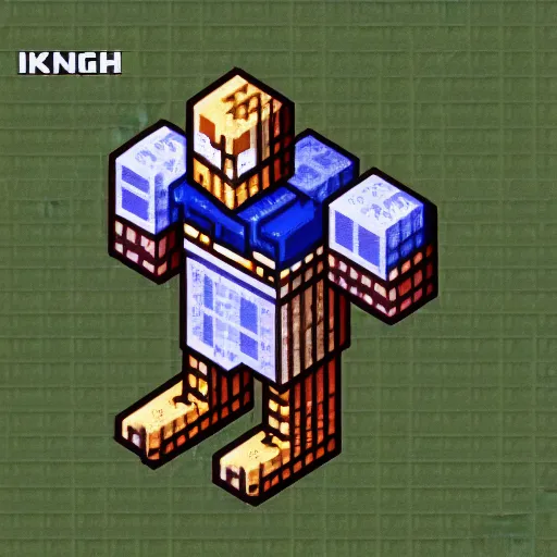 Image similar to isometric pixel art knight, astonishing detail