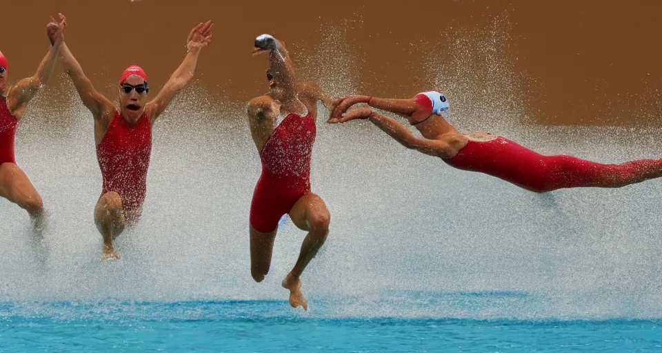 Image similar to olympic swimming in sand instead of water, extremely coherent, motion blur