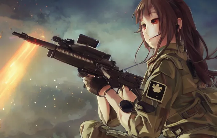 Prompt: soldier under heavy fire, squad, infantry girl, anime style, long hair, hair down, symmetrical facial features, explosions, wallpaper, from girls frontline, hyper realistic, pale skin, rule of thirds, extreme detail, 4 k, detailed drawing, trending artstation, hd, trading card, by alphonse mucha, greg rutkowski, sharp focus, backlit