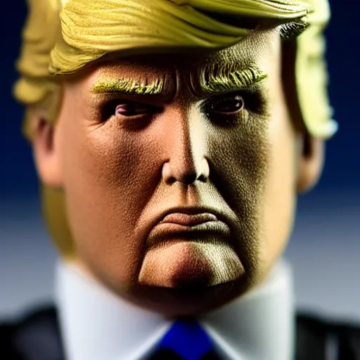 Image similar to close up of donald trump plastic action figure, 8 0 s, dslr photo