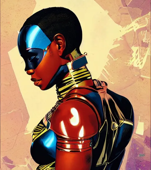 Image similar to african female android, by MARVEL comics and Sandra Chevrier, 4k