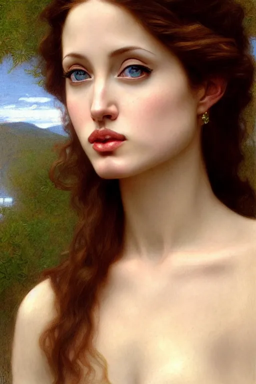 Image similar to angeline jolie, painting by rossetti bouguereau, detailed art, artstation