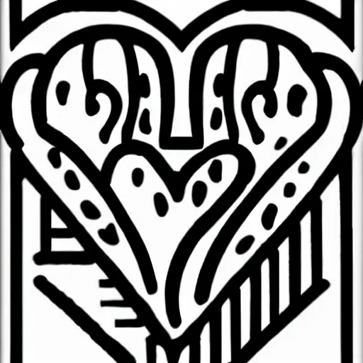Prompt: clean black and white print, high contrast, logo of an heart with a stylized human body form _ inside