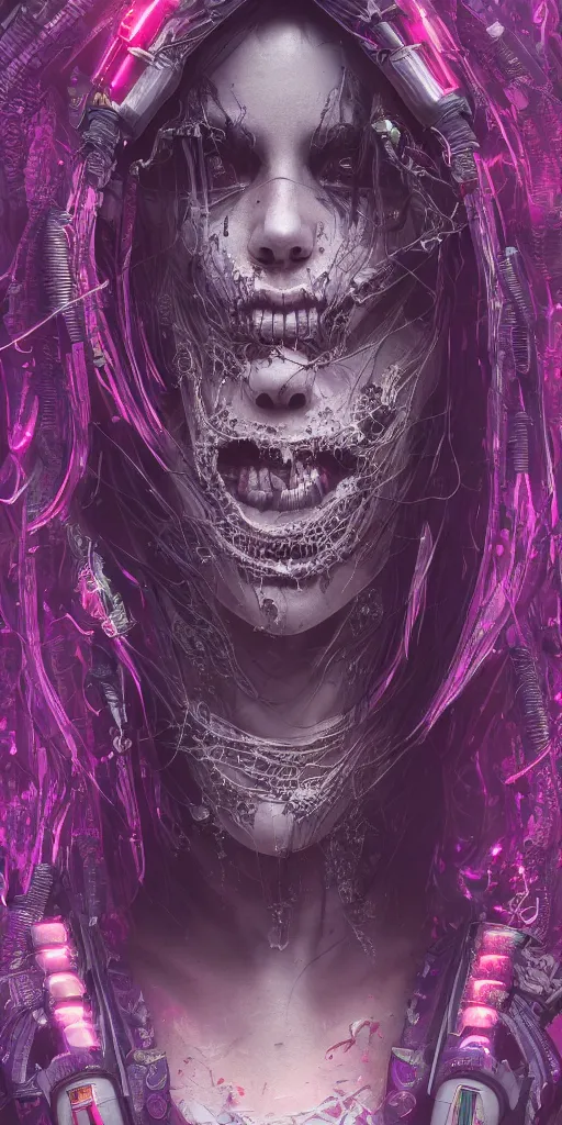 Image similar to Portrait of an impossibly beautiful undead cyberpunk, gorgeous, single face, full body, intricate complexity, horror, psychedelic art, trending on art station, photoreal, 8k, octane render