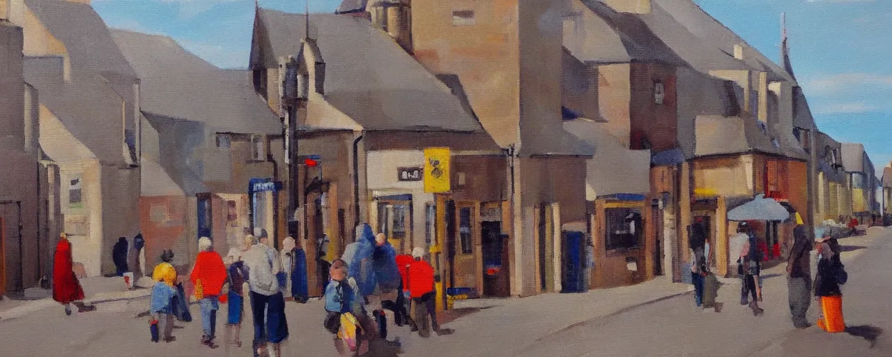 Prompt: a painting of street life in kirkwall orkney, Oil painting